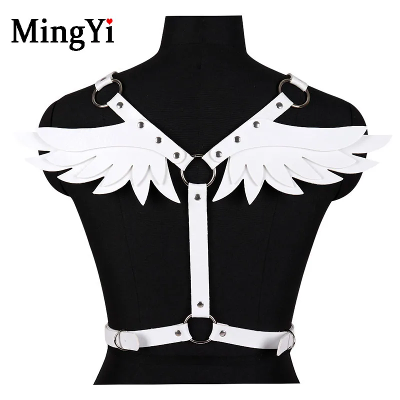 

White Wings Leather Harness Sexy Fetish Lingerie Cage Bra Belt Punk Gothic Body Bondage Adjust Tops Dance Nightclub Party Wear