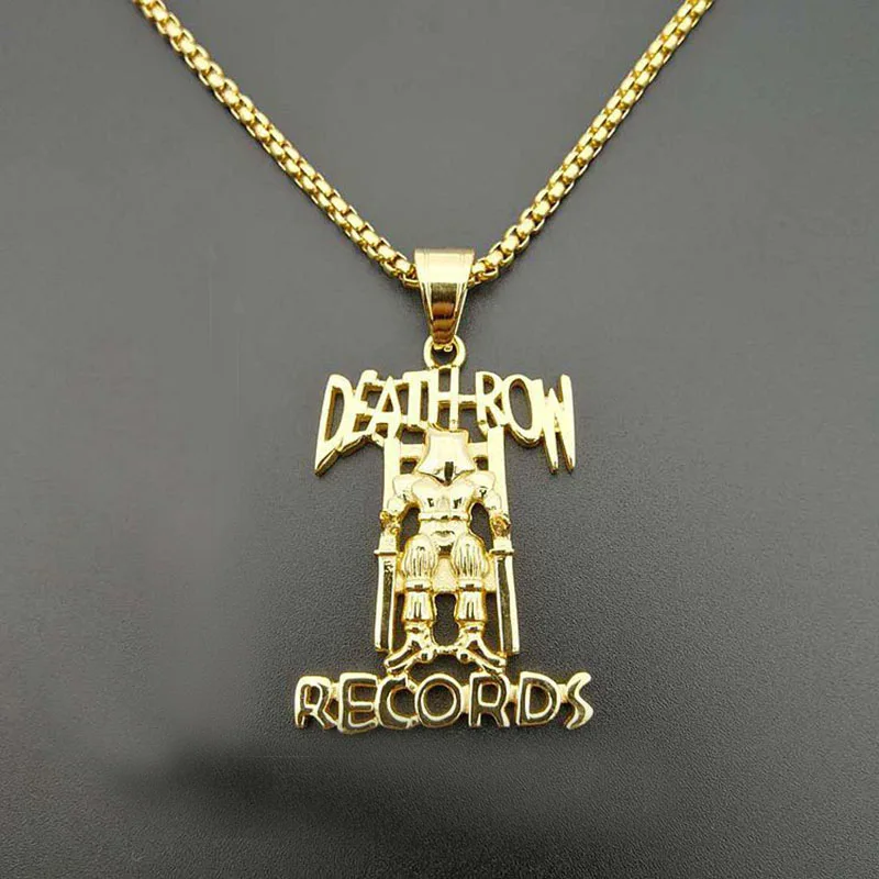 

Hip Hop Rock Gold Color Stainless Steel Death Row Records Pendants Necklaces for Men Rapper Jewelry