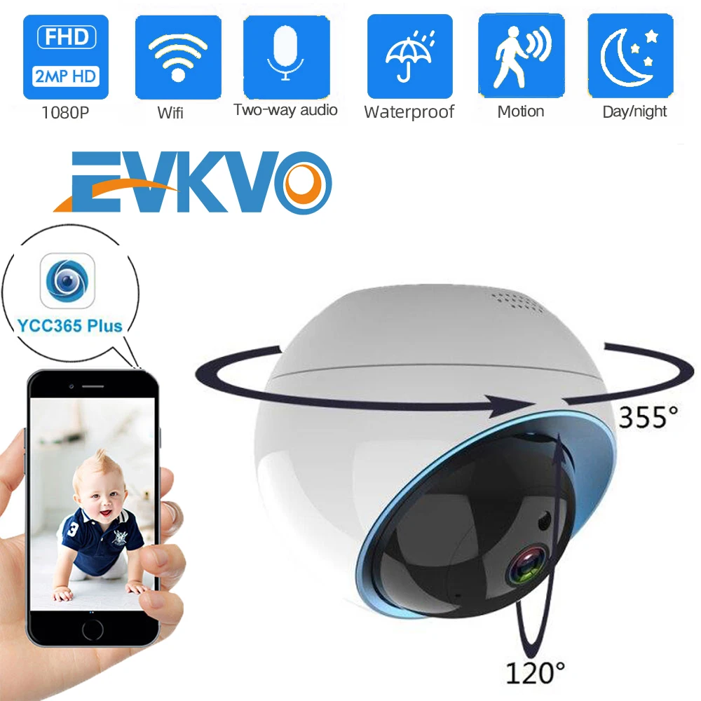 

EVKVO IP Camera 1080P HD Wireless WiFi Security Camera Surveillance CCTV Auto Tracking Camera IR Night Vision ONvif Baby Camera