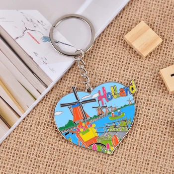 

Holland Barcelona Keychain Letter Romantic Heart Shaped Keyring Cartoon Windmill Landscape Keychain Wholesale Handbag Pendant