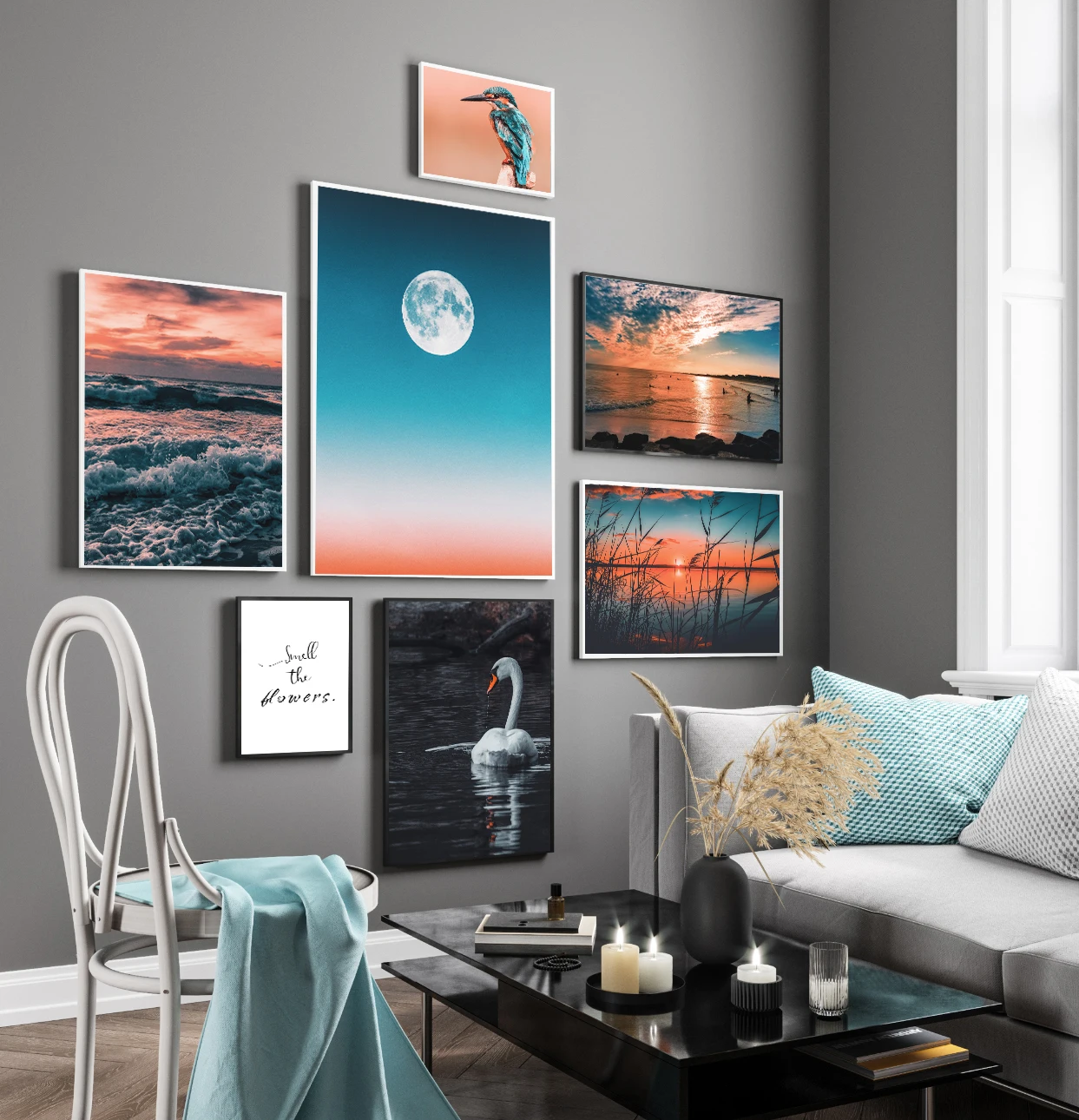 Modern Earth Swan Beach Bird Letter Scenery Wall Art Canvas Painting Nordic Posters And Prints Pictures Living Room Decor | Дом и сад