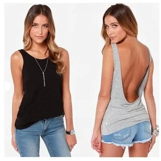 

Seamless backless deep V sexy backless slim stretch cotton women's vest T sports vest T-shirt wild bottoming