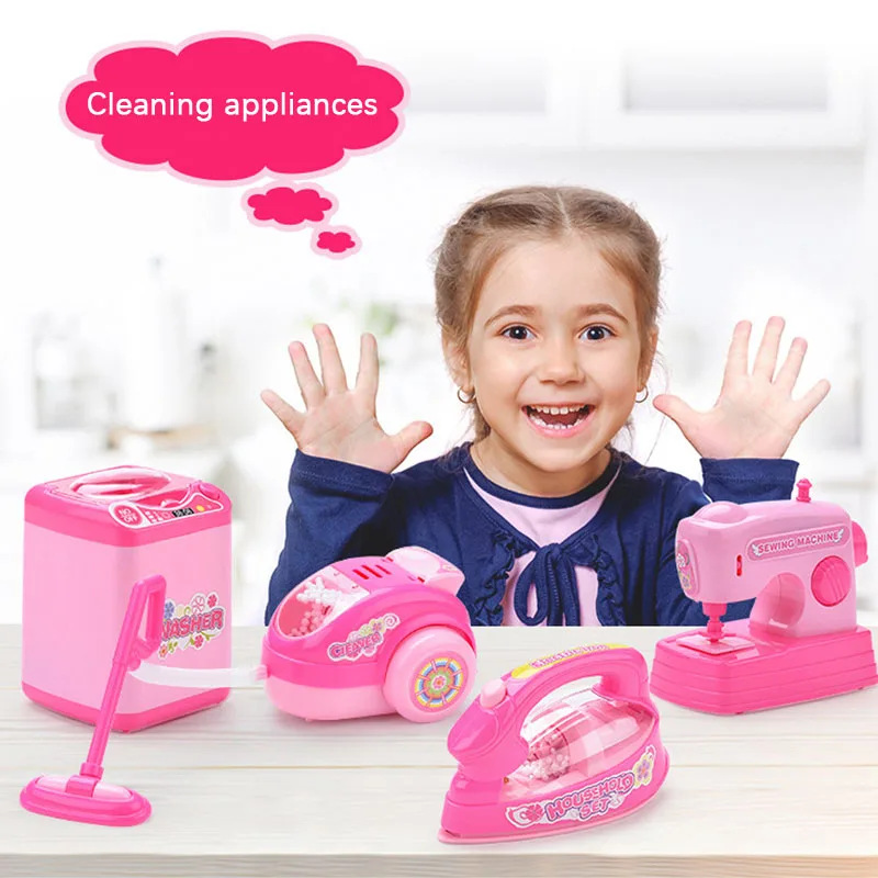 Розовая бытовая техника для детей, игрушка для ролевых игр, тостер, пылесос, плита, Обучающие кухонные игрушки, набор для детей, игрушки для девочек