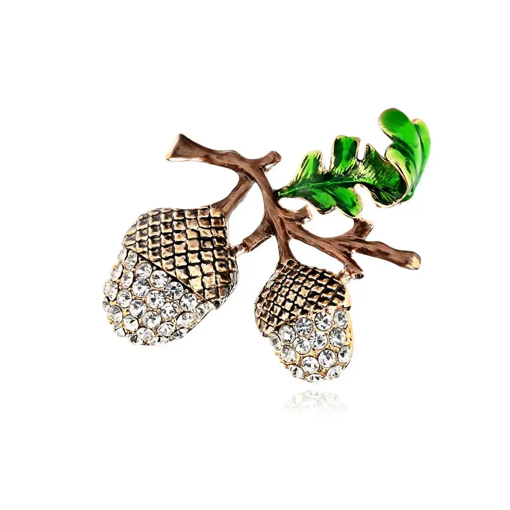 

Brown Enamel Vintage Rhinestone Pinecone Brooch Pin Zinc Alloy Plant Leaf Pin Birthday Gift Retro Brooches Ornament AL448