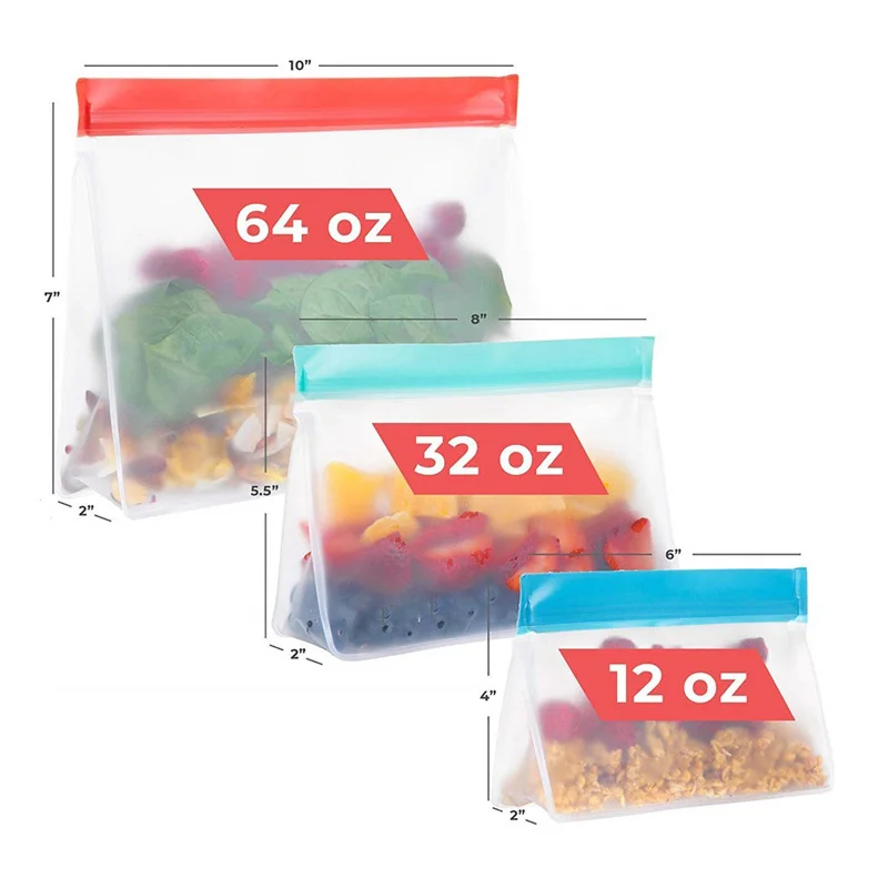 100 Teile/los Lebensmittel Lagerung Container Set Frische Taschen Zip Silikon Wiederverwendbare Mittagessen Obst Auslaufsicher Tasse Gefrierschrank Zufällige Farben – Detail 1