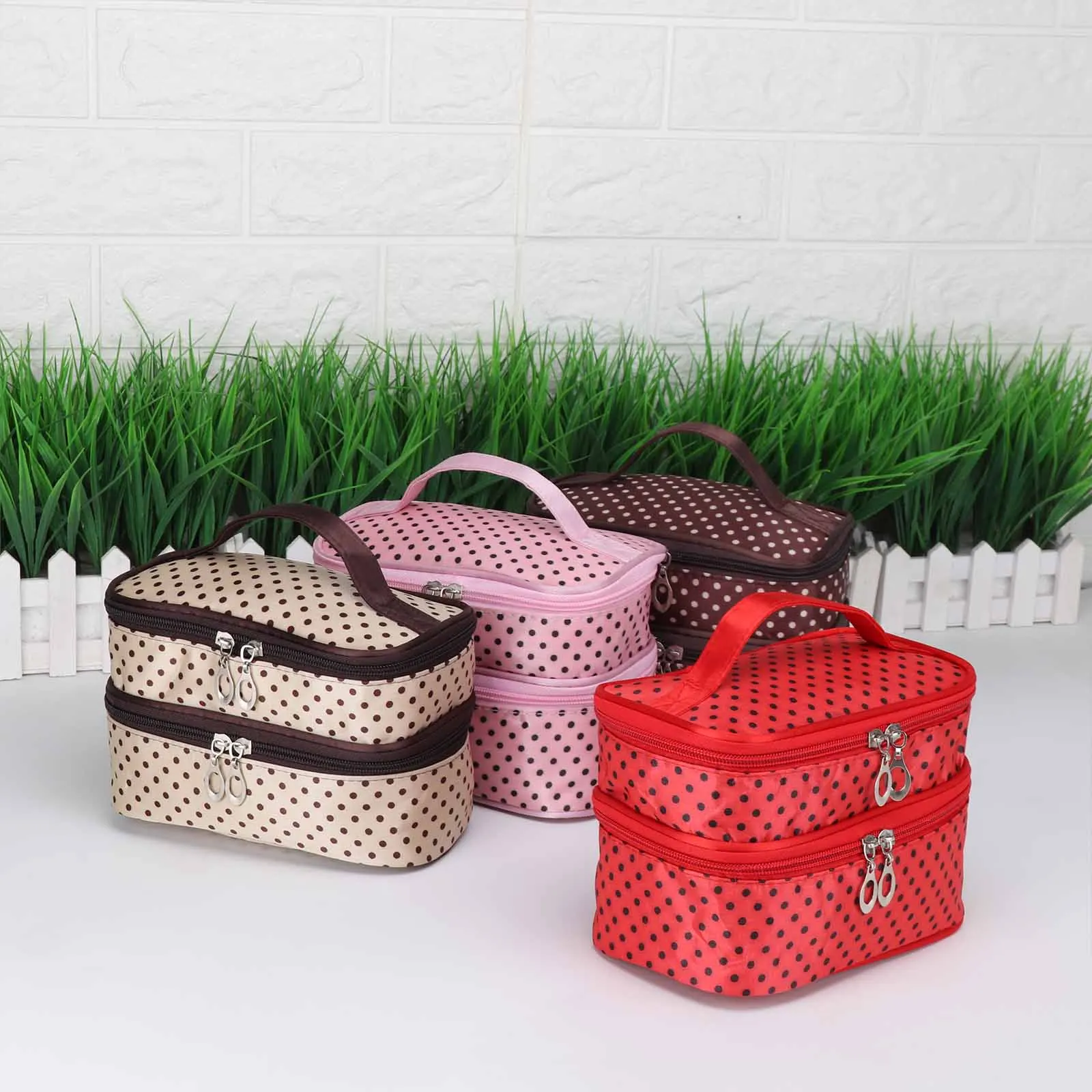 

Double Layer Dot Cosmetic Bags Women Dot Print Case Fashion Multi-function Oxford Outdoor Bags Hand Bag Tool Travel Toiletry