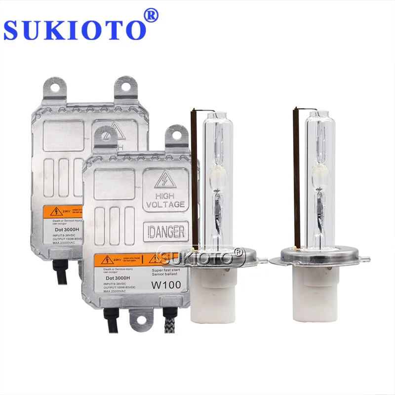 SUKIOTO 1 Set 12V 24V 100W Ballast HID Xenon Kit H1 H3 H7 H11 HB3 HB4 D2H 6000K 8000K 4300K Car Truck Light Headlight Bulb Lamps