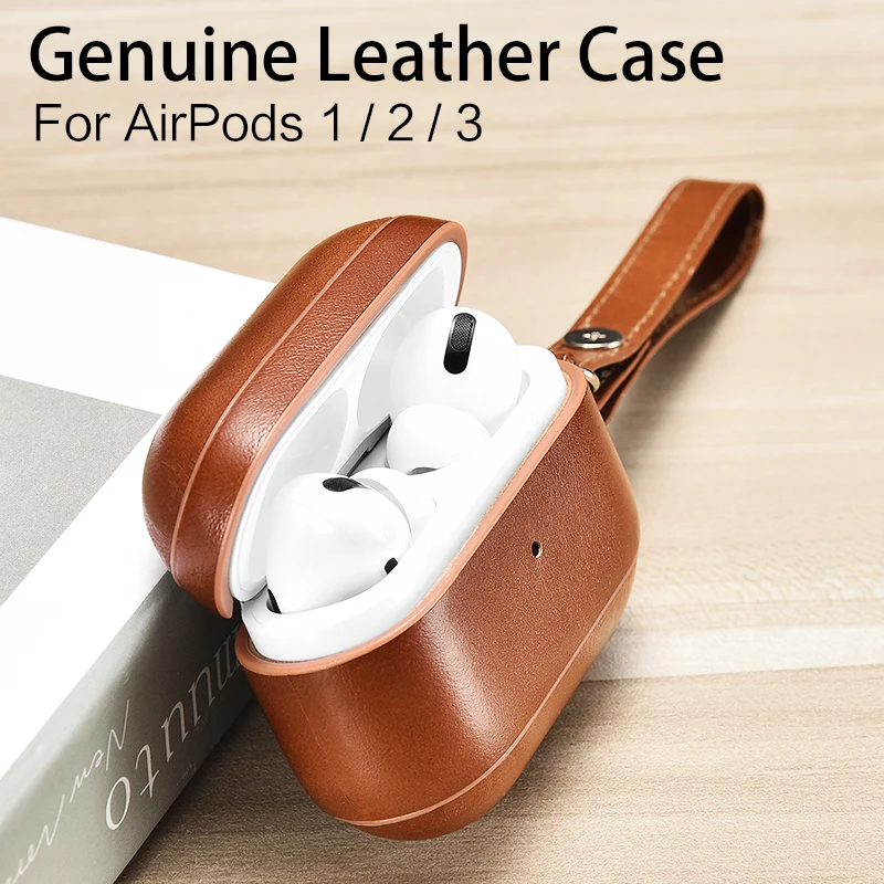Genuíno Couro de Vaca Case Plástico Capa para Airpods Pro Luxo Retro Couro Case Protetor para Airpods 1
