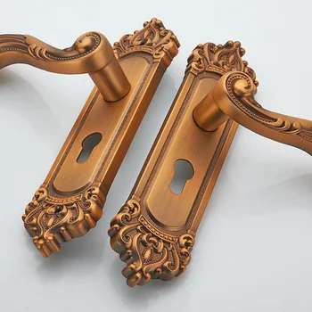 

European Style Yellow Ancient Bedroom Bearing Lock Indoor Handle Lock Wooden Door Handle Household Room Door Lock Mechanical Doo