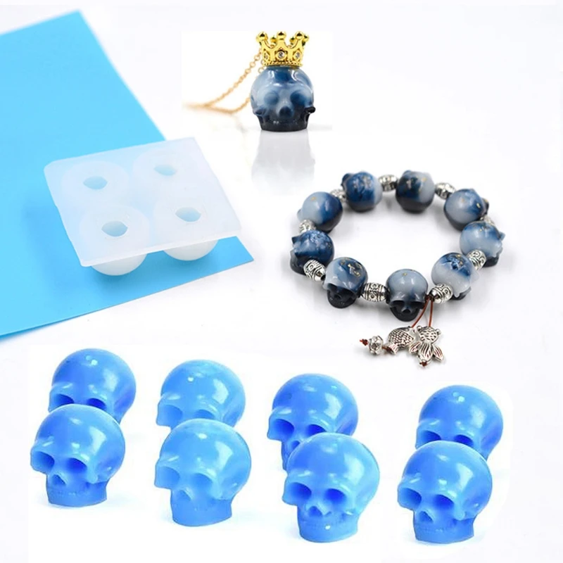 

2Pc Skull Head Bead Resin Mold Skull Beaded Bracelet Jewelry Silicone Mold Tools 124A