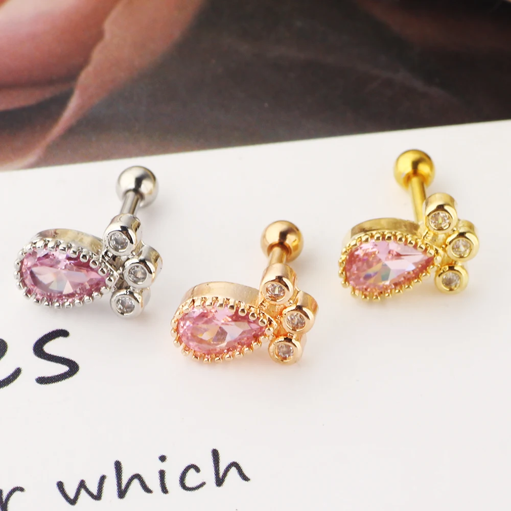 16G Stainless Steel Cartilage Cubic Zirconia Stud Earrings for Men Women Girls Conch Forward Helix Tragus Daith Piercing Jewelry