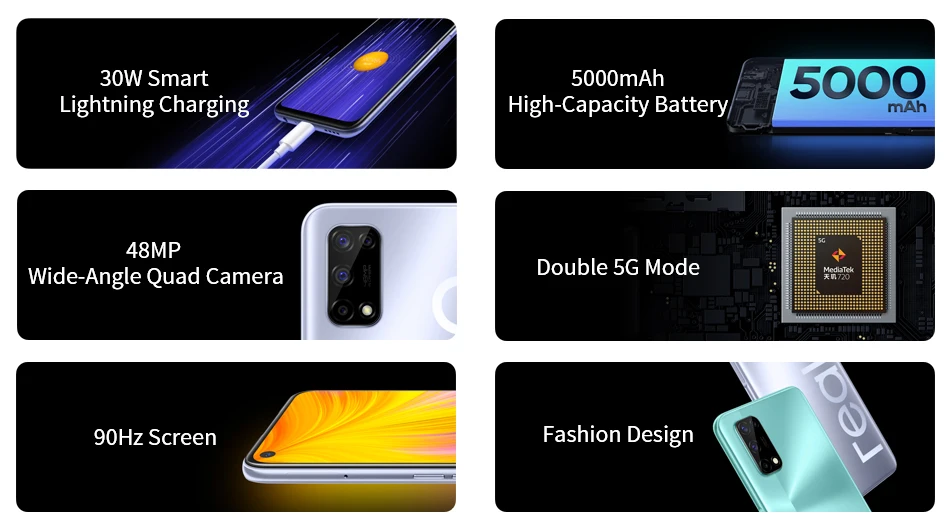 realme V5 6GB 128GB Dimensity 720 Smartphone 5G 6.5inch 90Hz Full view Display 48MP Quad Cameras 5000mAh 30W Fast Charger