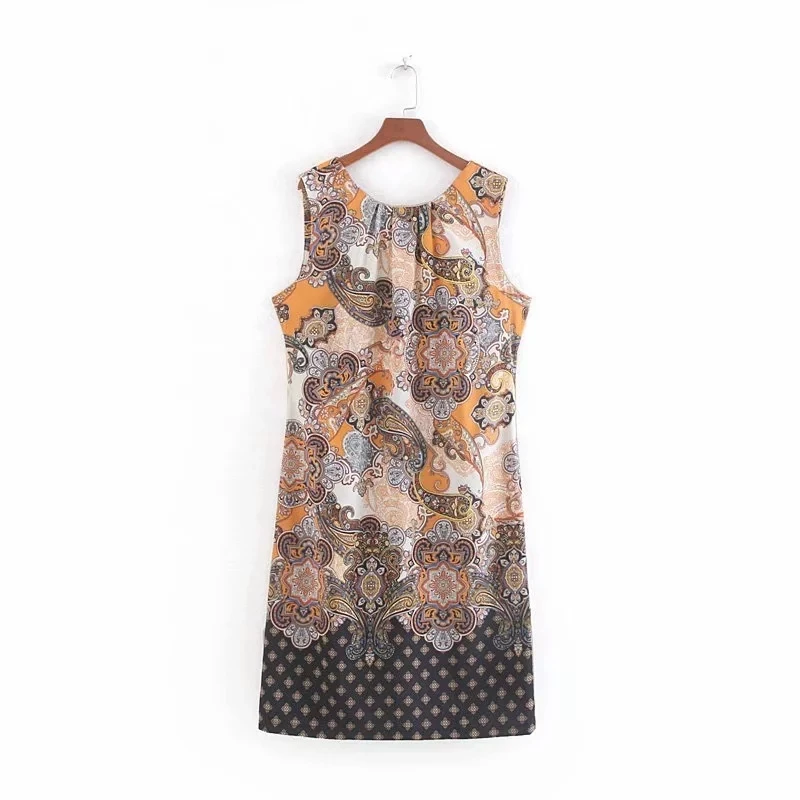 

Vintage Paisley Printing Women O Neck Sleeveless Dress Leisure Female Vest Dresses 2019 Autumn Loose Streetwear D3229