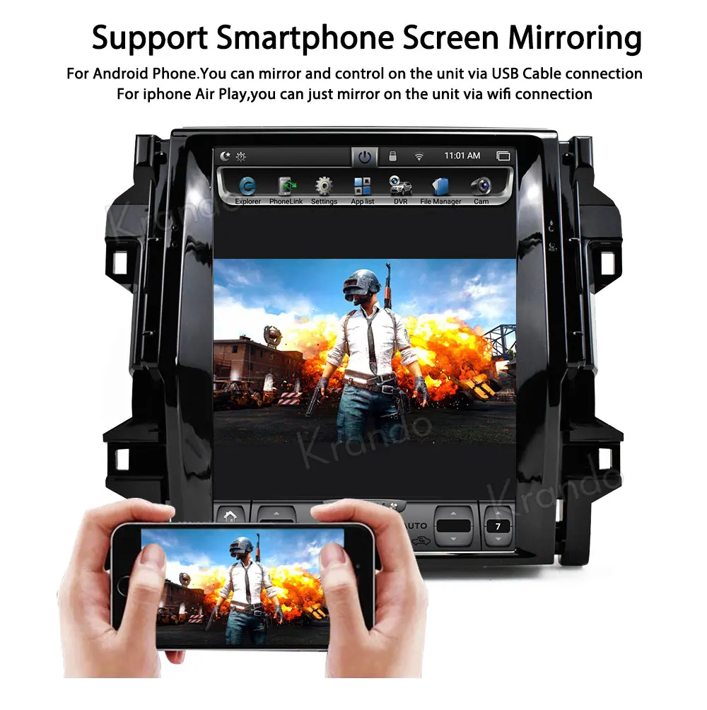 Flash Deal Krando Android 7.1 12.1" Tesla Vertical touch screen car dvd radio player for Toyota Fortuner 2016+ navigation system bluetooth 4