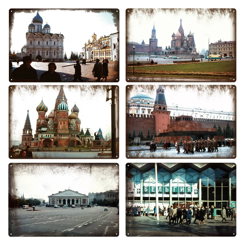 

Russia Red Square Famous Building Scenery Posters Modern Home Decoration Art Tin Sign Wall Decor For Bar Pub Cafe Iron Plaques