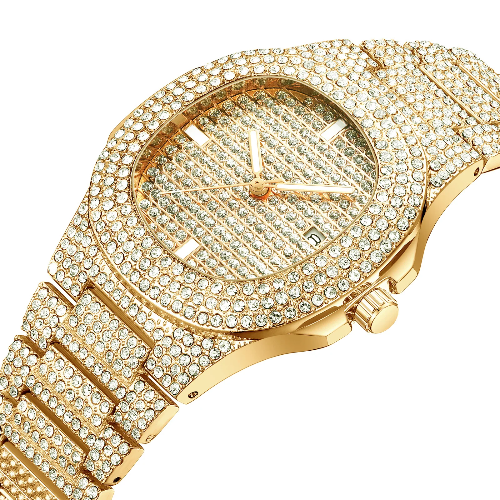 Iced Out Watch Bracelet for Men Business Quartz Wristwatch Hip Hop Gold Diamond Mens Watch Set Cool Luxury Fashion Reloj Hombre