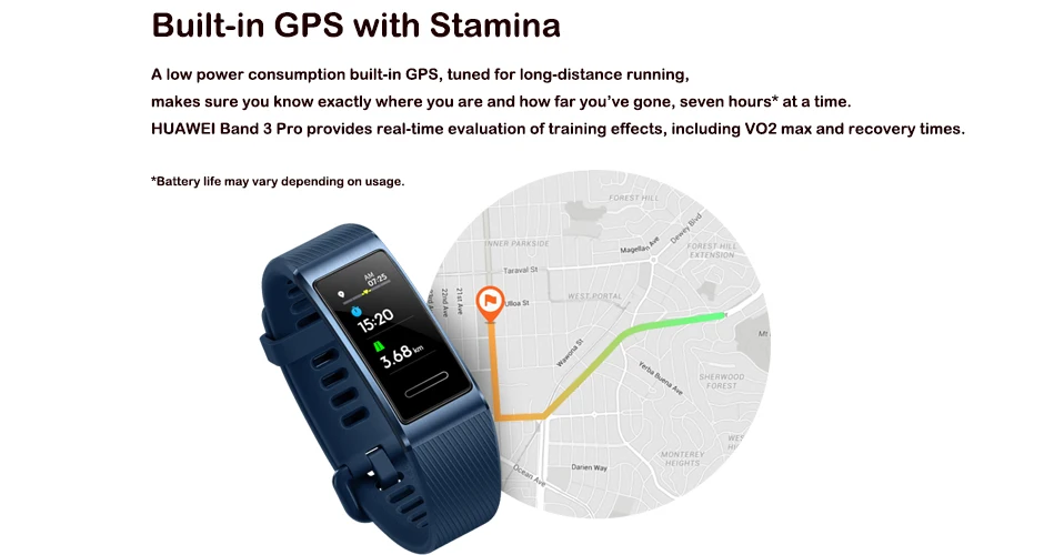 huawei Band 3 pro смарт-браслет 3 gps водонепроницаемый цветной сенсорный экран для сердечного ритма сна оснастка смарт-браслет