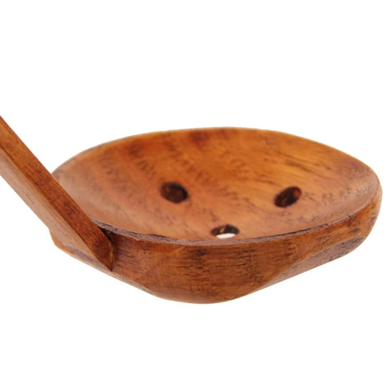 6 Pieces Handcrafted Wooden Ramen Spoon and Colander with Long Handle Home Tableware Kitchen Utensils