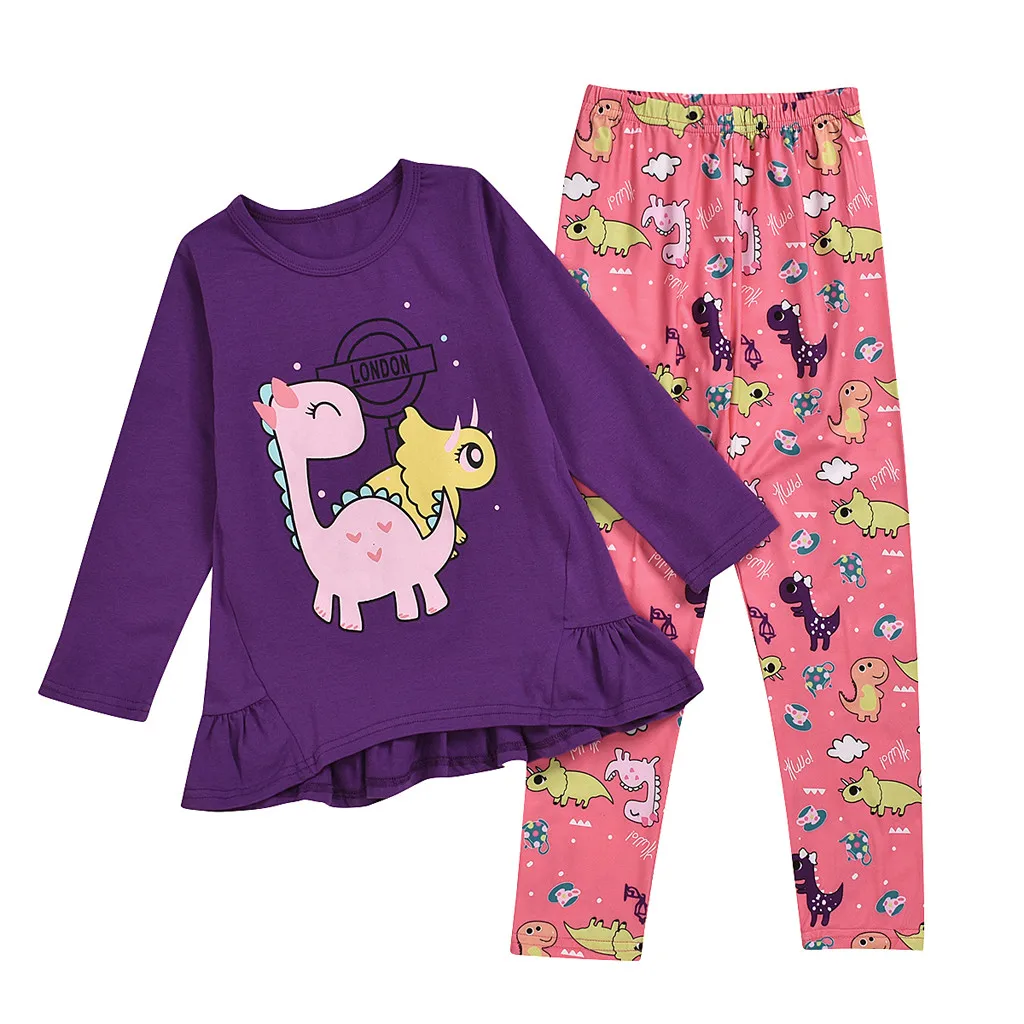 Toddler Kids Baby Long Sleeve Cartoon T-shirt Tops+Floral Pants Outfits Sets Newborn Clothes Kids Clothes Warm Sweatsets Set