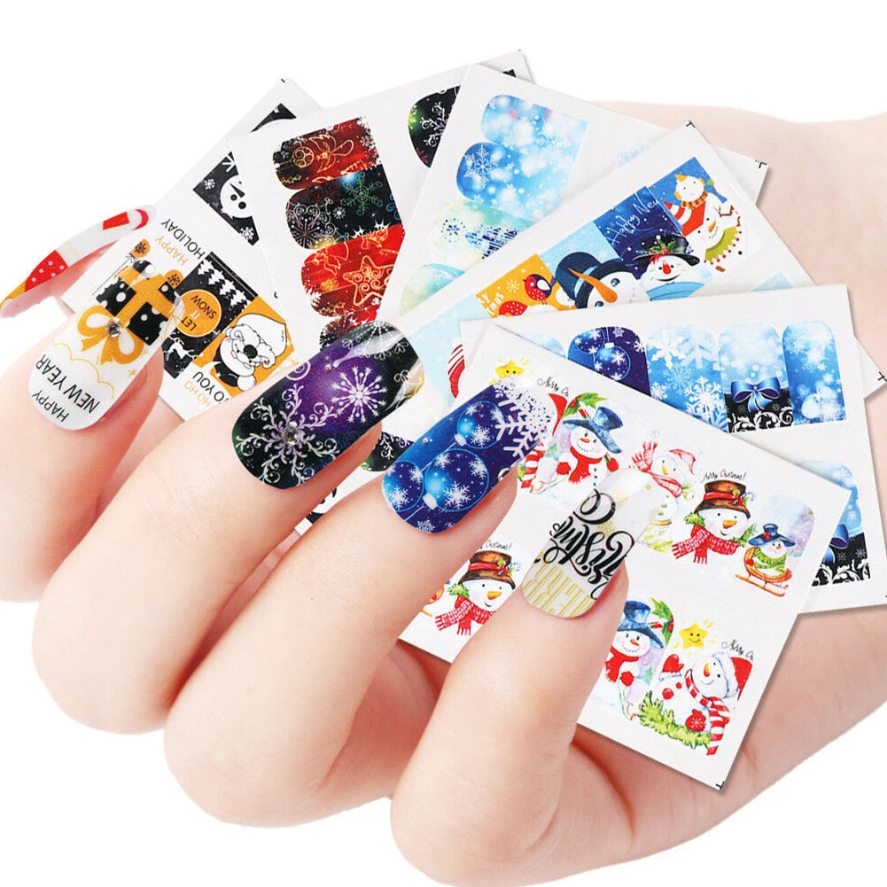 30 листов, маникюрные, рождественские, модные, цветные зимние наклейки, наклейки для дизайна ногтей, клей, снежный цветок, подарочные украшения, сделай сам