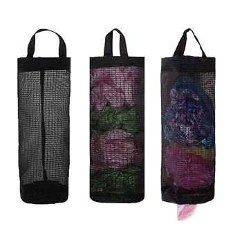 

3 Packs Mesh Hanging Bag Holder Trash Bags Holder Hanging Storage Bag for Home and Kitchen(Black)