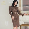 H Han Queen Women 2022 Autumn OL Work Dress Striped Single breasted Simple Slim Bodycon Dresses Korean occupation Pencil Dresses ► Photo 1/6