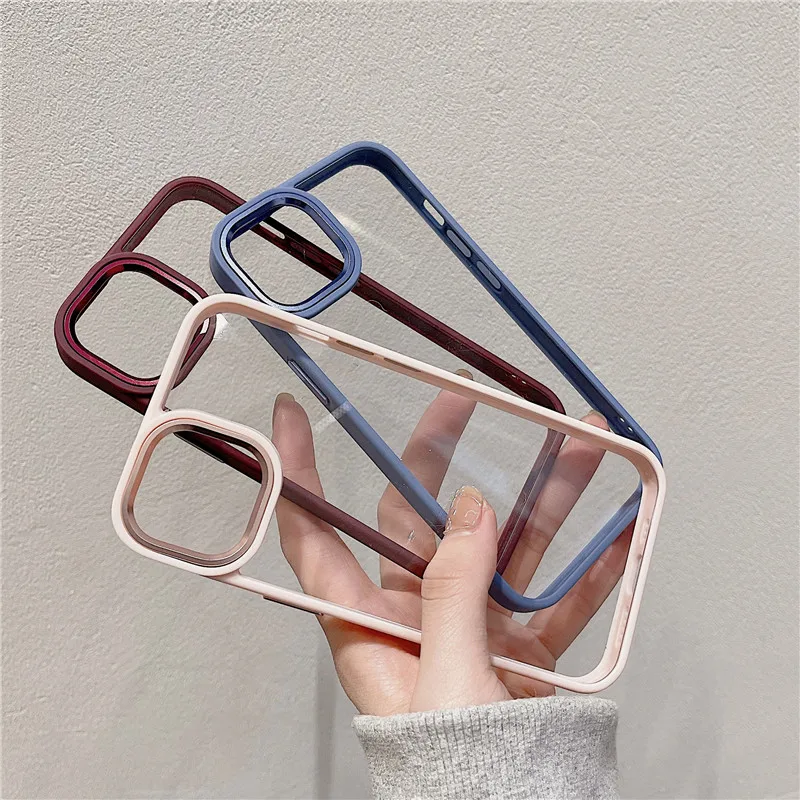 Transparent metallic lens camera protection case for iphone 11 13 12 pro shockproof bumper cover Iphone 13 x xr 7 8plus coque