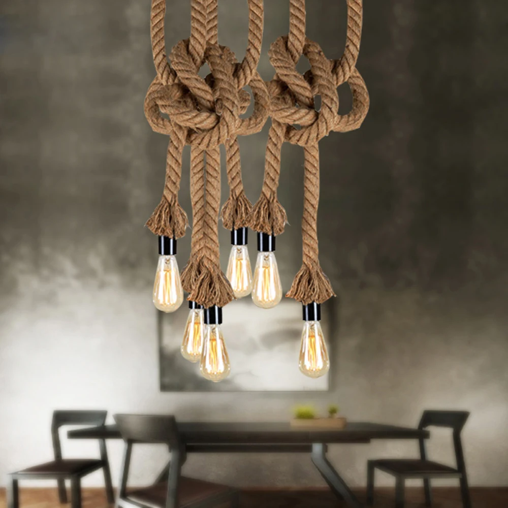 Vintage Hemp Rope Pendant Light Retro Industrial Hanging Lamp Creative Loft Country Style Edison Bulb Home Lamps Decorations Vintage Hemp Rope Pendant Light Retro Industrial Hanging Lamp Creative Loft Country Style Edison Bulb Home Lamps Decorations