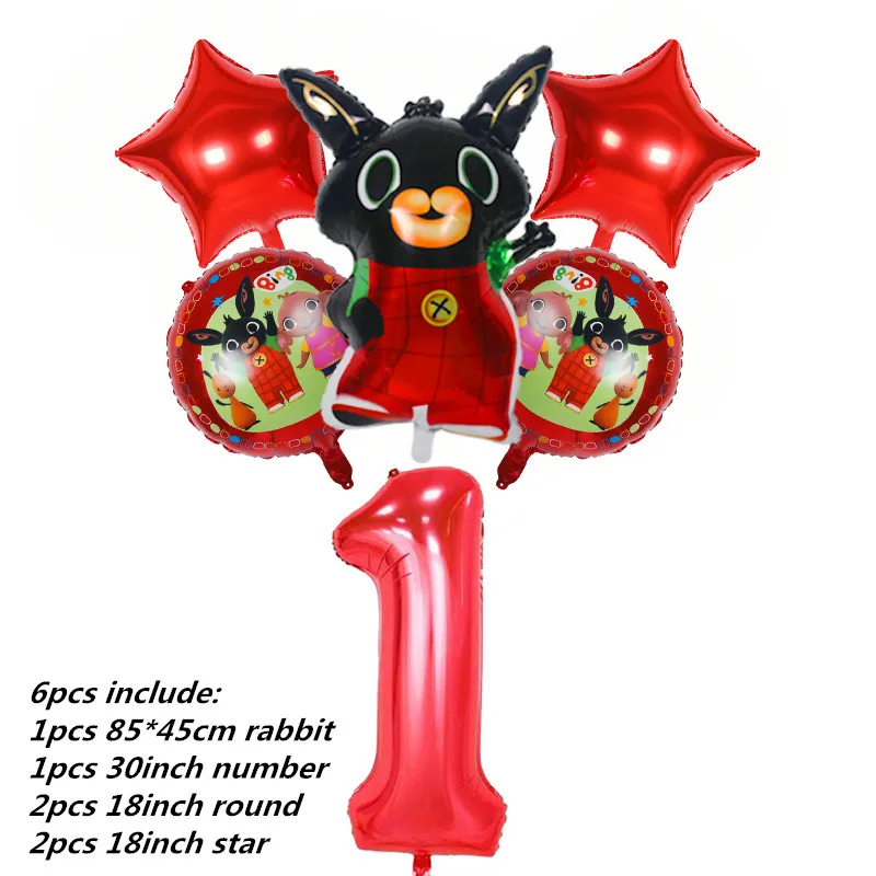6 шт. 85*45 см Bing Bunny воздушные шары из фольги с мультяшным кроликом шары с цифрами 32 дюйма для детей 1, 2, 3, 4, 5 дней рождения декоративные принадлежности игрушки