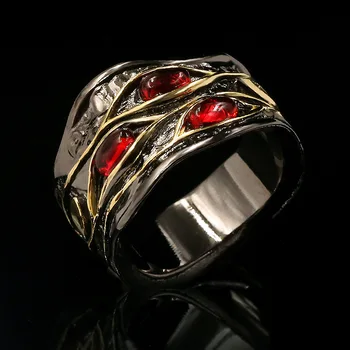 

Italian Jewelry Vintage Ethnic Tungsten Garnet Ring for Women Unique Cocktail Party Black Gold Filled Ring Antique Jewelry