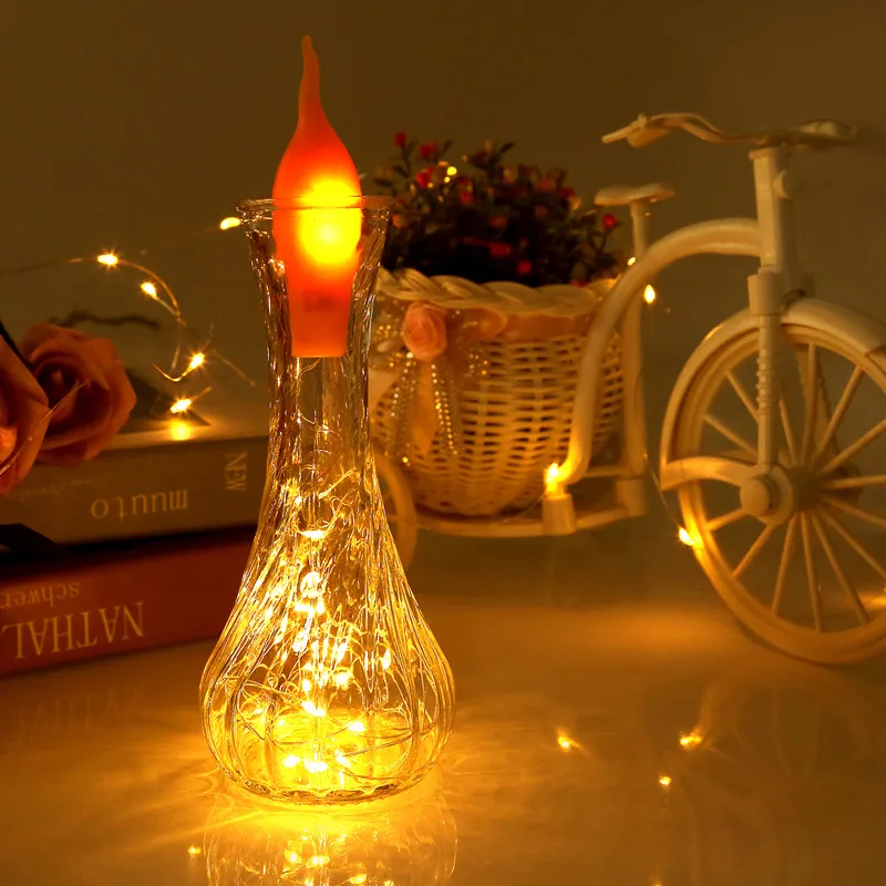 

LED Christmas fairy lights string button battery cork flame light wedding party Christmas red wine bottle decoration