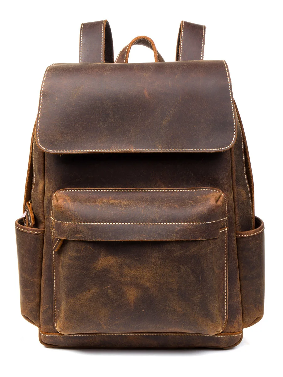Vintage gek paard lederen schoudertas, handgemaakte hoofd lederen rugzak, mannen lederen computer tas Vintage gek paard lederen schoudertas, handgemaakte hoofd lederen rugzak, mannen lederen computer tas