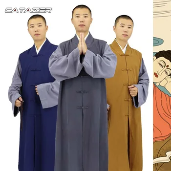 

High Quality Buddhist Robe Shaolin Monk Long Vest Martial Arts Meditation Uniform Kung Fu Tai Chi Suit Meditation Clothes