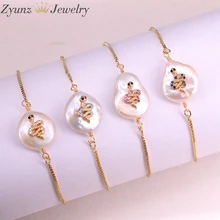 10 шт., натуральный пресноводный жемчуг с cz браслет в форме змеи жемчужный браслет регулируемый Шарм Золотой браслет, ювелирные изделия