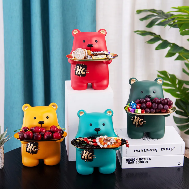 

European style cute bear long tray decoration home living room porch key storage decoration birthday gift housewarming gift
