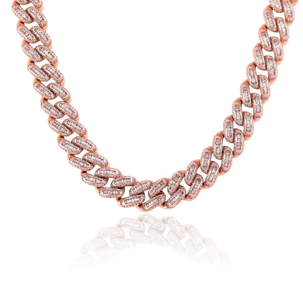 Rose Gold 16-30 дюймовое ожерелье с замками в стиле «Майями» и «Куба», 14 мм, белое золото и серебро, 3 А кубический циркон, сверкающие мужские ювелирные изделия в стиле «хип-хоп» - Окраска металла: Rose Gold