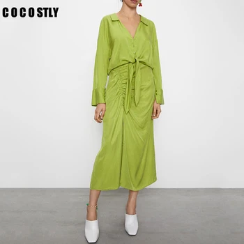 

2020 Women Skirts Set Elegant Two Piece Skirt Sets Long Sleeve V-Collar Blouse And Long Skirts Suit Evening Party Clothing