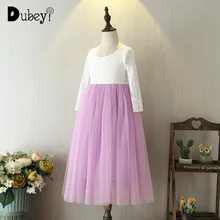 Кружевное платье принцессы с длинными рукавами и цветочным узором для девочек; летние длинные платья для маленьких девочек; Длинные вечерние платья из тюля для девочек