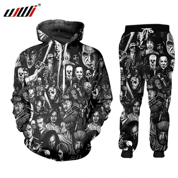 

UJWI 3D Print Scary Clown Mask Mens Clothes Sportswear Joggers Sports Pants Men/women Set Tracksuit Jacket 2020 Zip Full Custom