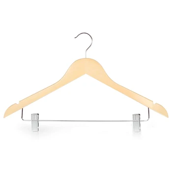 

10x Natural Wooden 45cm Wooden Clothes Coat Garment Hangers with Trouser Skirt Clips