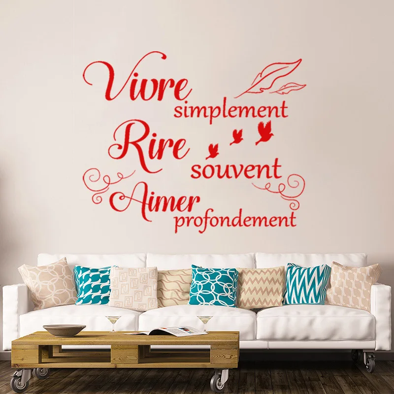 Наклейки Vivre Simplement Rire Souvent Aimer profondement виниловые наклейки на стену для гостиной домашний декор плакат украшение дома
