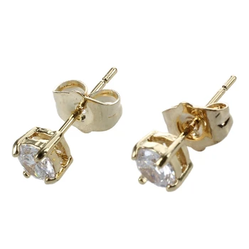 

Pair 18K Gold Plated Zircon Stud Earrings Round Circle Classic Party Gift
