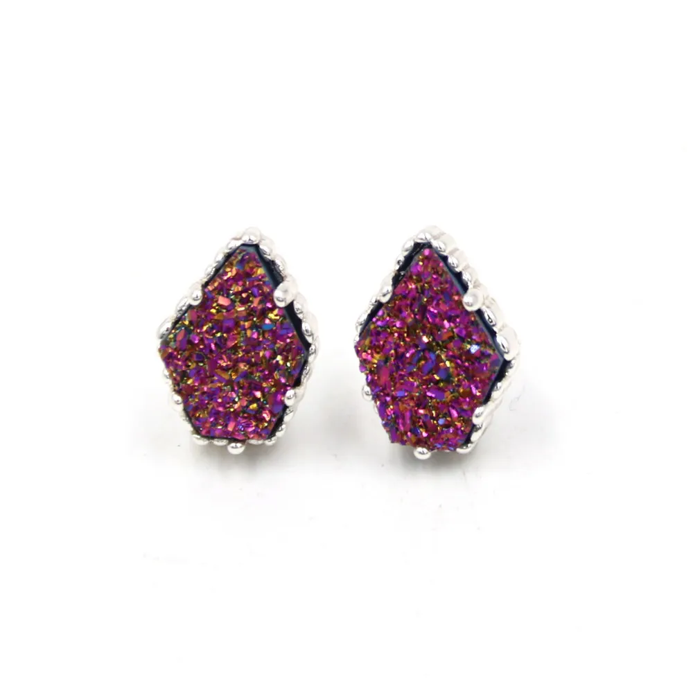 Silver purple Новые модные геометрические серьги-гвоздики из смолы с пентагоном - Окраска металла: Silver purple