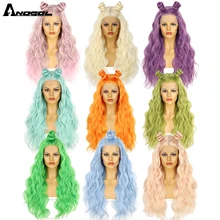 

ANOGOL 13X3 Lace Front Wig Deep Wave Closure Wig Green Orange Synthetic Curly Glueless Purple Long Wig for Black Women Brazilian