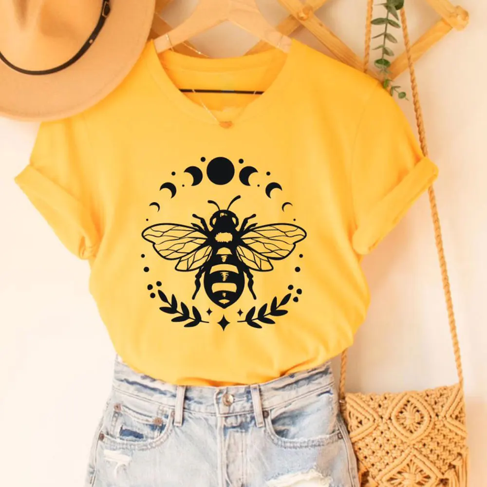 

Bee And Moon Phases Print 100%Cotton Women Tshirt Bees Shirt Unisex Funny Summer Autumn Casual Short Sleeve Top Eco Life Tee