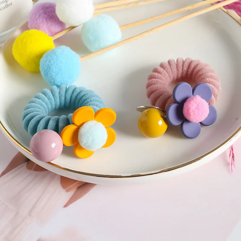 60 шт./лот DIY простой мульти Плюшевый цветок телефонное кольцо резинка эластичность бесследные резинки для волос инструмент для укладки аксессуар HA1685