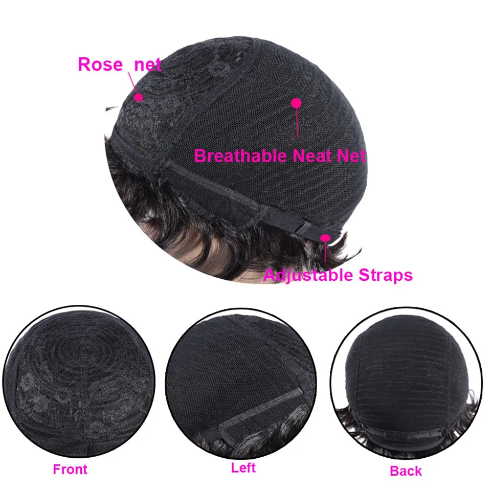 Onda do Dedo Perucas de Cabelo Bob para a Mulher Curto Perucas Pixie Corte Peruca Brasileira Remy Humano Mistura Cor Yepei Cabelo 13 Apliques com cabelo humano