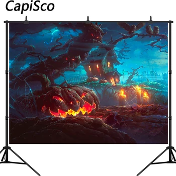 

Capisco Halloween Pumpkin Backdrop Haunted Cemetery Ghost forest Bat Photography Background Party Decorations Photoshoot Props