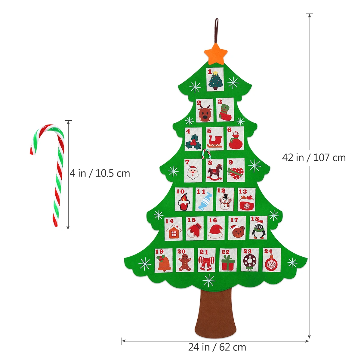 1 шт. подвесной Рождественский календарь с обратным отсчетом на рождественскую елку, подарочные украшения, украшения, календарь Санта-Клауса с карманами - Цвет: L 107x62cm