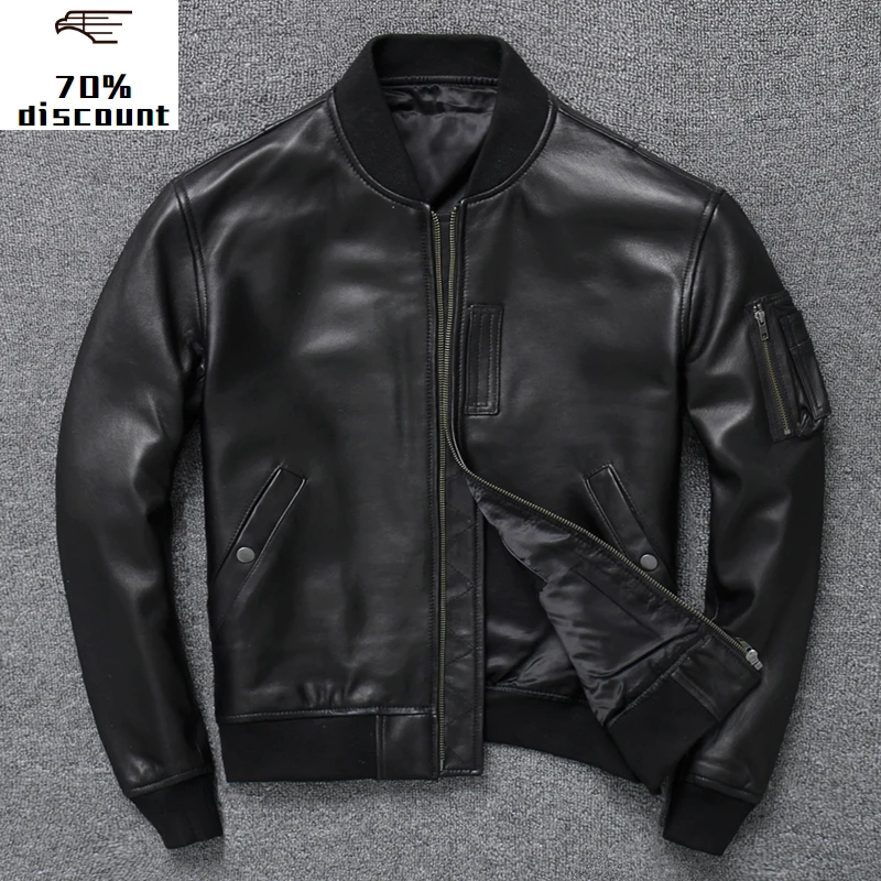 

2020 New Men Genuine leather jacket Sheepskin Single soft coat Men's vertical collar locomotive leather coat